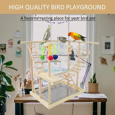 Bird Playground, parakeet toys, bird play stand, bird gym, bird accessories, climbing frame ladder, running cage with feeder cups, tray, swing for budgies, canaries, parakeets, and other birds (#6)
