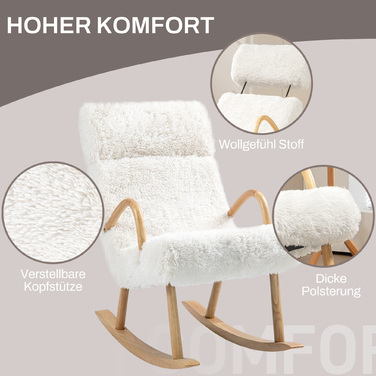 HOMCOM Rocking Chair Glider Armchair, Still Chair with Wool-look Fabric up to 120 kg, ideal for Bedroom & Living Room, White