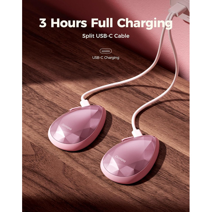 Електричні грілки для рук OCOOPA (2 шт) - стильні, рожеві, з магнітом, USB-зарядка, для Raynaud, туризму, кемпінгу