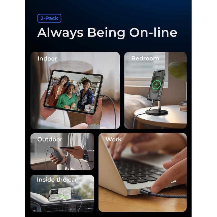 Кабель USB-C на USB-C 1м + 2м, 2 шт. LISEN 240W, для Samsung Galaxy S24 Ultra, MacBook Pro/Air, iPhone 17/16/15 Pro, iPad Pro/Air, чорний