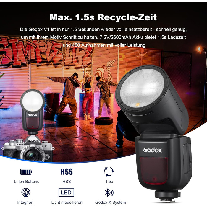 Спалахувач Godox V1O 76W з круговим світлом, професійний, для камер Olympus, i-TTL, 2.4G Wireless X System, 1/8000 HSS, Li-Ion 2600mAh
