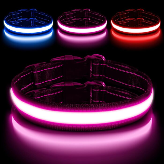 Світловідбиваючий нашийник для собак AUAUY LED, USB-зарядка, водонепроникний, регульований, безпечний, 6 кольорів, розмір S (11.8-15.7'/30-40 см)