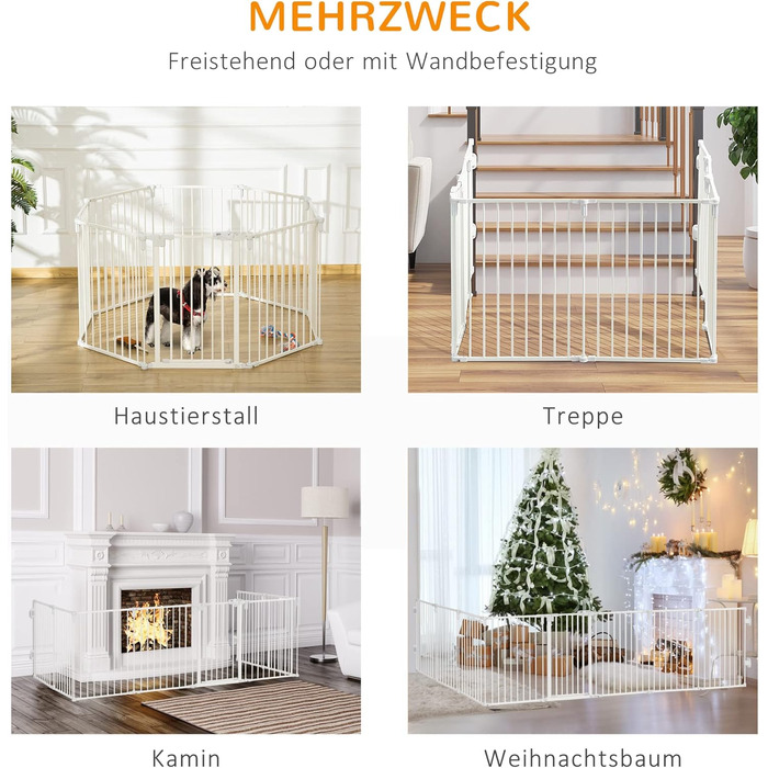 PawHut вольєр для цуценят/маленьких собак, захисний бар'єр з дверцятами, гнучкий, 8 панелей (60 x 76 см), білий