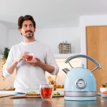 Електричний чайник Cecotec ThermoSense 420 Light Green: 1,8 л, 2200 Вт, регулювання температури, нержавіюча сталь, вінтажний стиль, зелений (блакитний)