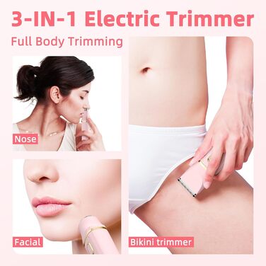 Електричний тример для тіла та обличчя 3-в-1 для жінок, рожевий