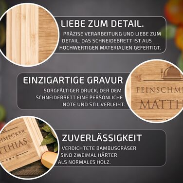Maverton Bamboo Cutting Board with Engraving - Serving Board - Charcuterie Board Solid Wood - Size: 35x25 cm - Cutting Board for Men - Christmas Gifts - for Birthdays - for Christmas - Foodie