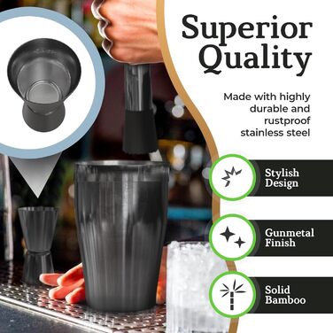 Набір шейкерів для коктейлів Highball & Chaser: професійний барний набір для приготування коктейлів + електронна книга з 30 рецептами (Gunmetal)