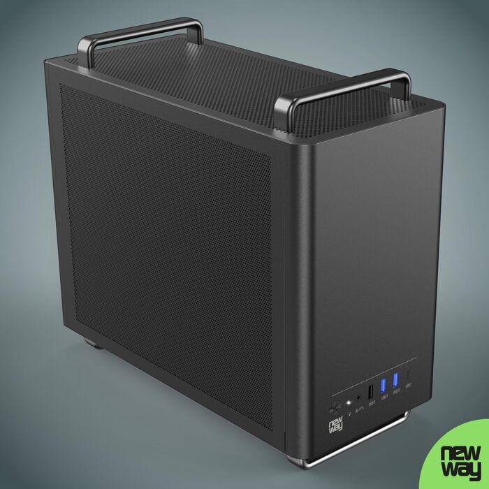 Корпус для ПК NEWWAY NC1 Mini-Tower, підтримка Mini-ITX/ITX/Micro-ATX, USB Type-C, з вентилятором 9мм, металевий сітчастий дизайн, чорний