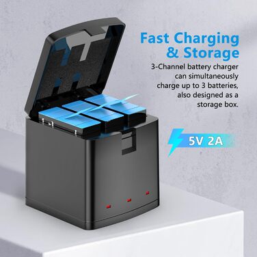 Зарядний пристрій Melasta для GoPro Hero 12/11/10/9 серії (3 акумулятори + 1 зарядний пристрій)