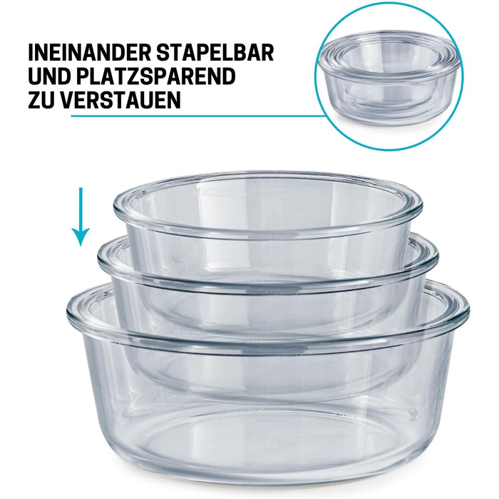 Контейнери для їжі Igluu Meal Prep, скляні, набір 3 шт (400/650/950 мл) - BPA-free, мікрохвильовка, духовка, морозилка, посудомийка