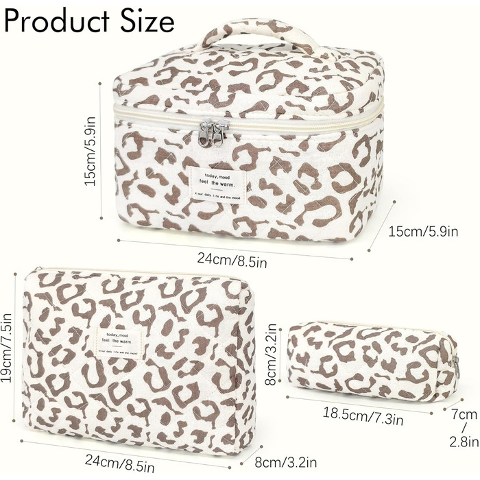 Набір косметичок для жінок: 3 шт. Leopard - велика, середня, маленька | Косметичка для макіяжу, подорожей, організації косметики