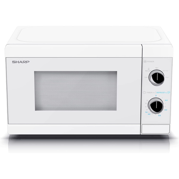 Мікрохвильова піч SHARP R200BKW Solo, 20 л, 800 Вт, 5 режимів, таймер, функція розморожування за вагою, енергозберігаючий режим, скляний піднос 25,5 см