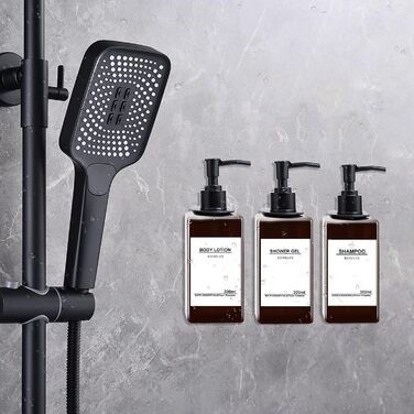 Набір з 3 дозатори мила Roselee для кріплення на стіну, 500 мл, без свердління, для душу, шампуню, гелю для ванни, з етикеткою, для ванної кімнати, кухні (Колір: Коричневий)