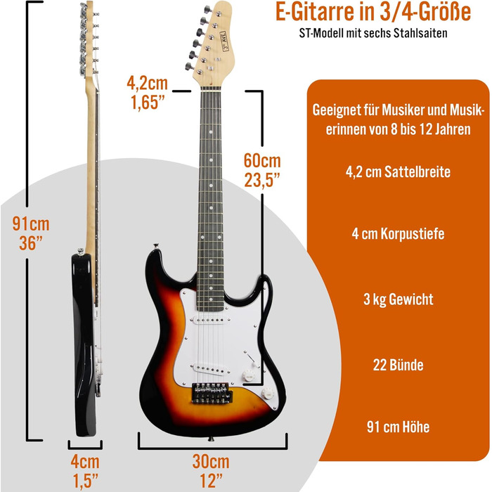 Електрогітара 3/4 розміру 3rd Avenue XF Ultimate Kit з підсилювачем 10W, тюнером, кабелем, стійкою, чохлом, ременем, запасними струнами, медіаторами та каподастром - початковий набір