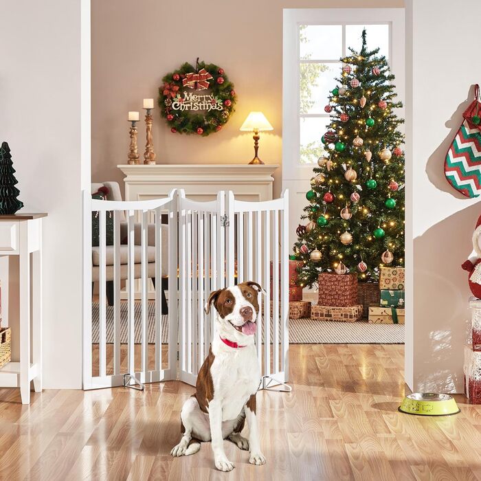 Захисне ґратка для собак Yaheetech, 90.5 x 201.5 см, 4 панелі, білий колір. Ідеально підходить для дому, кухні, проходу, каміну, печі.