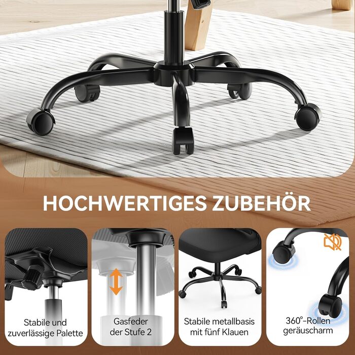 Офісний стіл Naspiro, ергономічне крісло з регульованою підголівником, підлокітниками та підтримкою попереку, поворотне крісло з дихаючою сіткою для дому та офісу (Чорний 2, без підголівника)