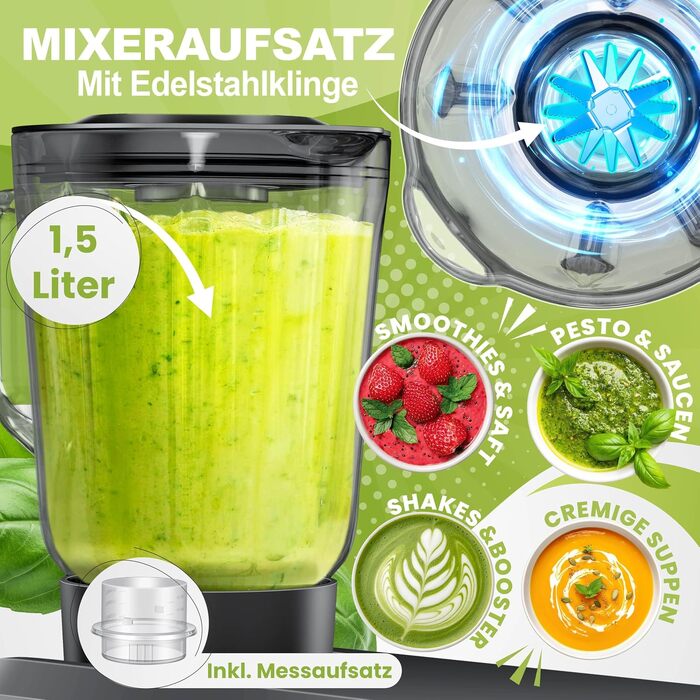 Кухонна машина KESSER 3в1 з м'ясорубкою та міксером, 1500Вт, чаша 5.5л, планетарний міксер для випічки та готування, антрацит