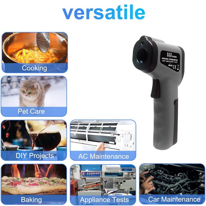 Інфрачервоний термометр Hito: вимірювання від -58°C до 1112°C для піци, м'яса, цукерок, грилю та кімнатного використання