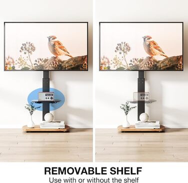 Підставка для телевізора Ttap 32-65 дюймів з дубом та скляною полицею, поворотна та регульована по висоті