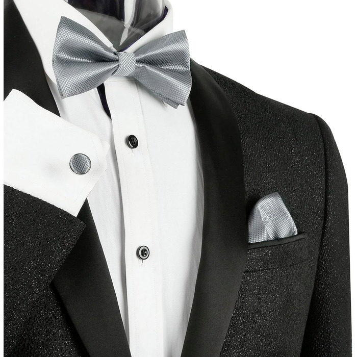 Набір аксесуарів для чоловіків Alizeal: краватка-метелик, запонки та хустинка (світло-сірий)