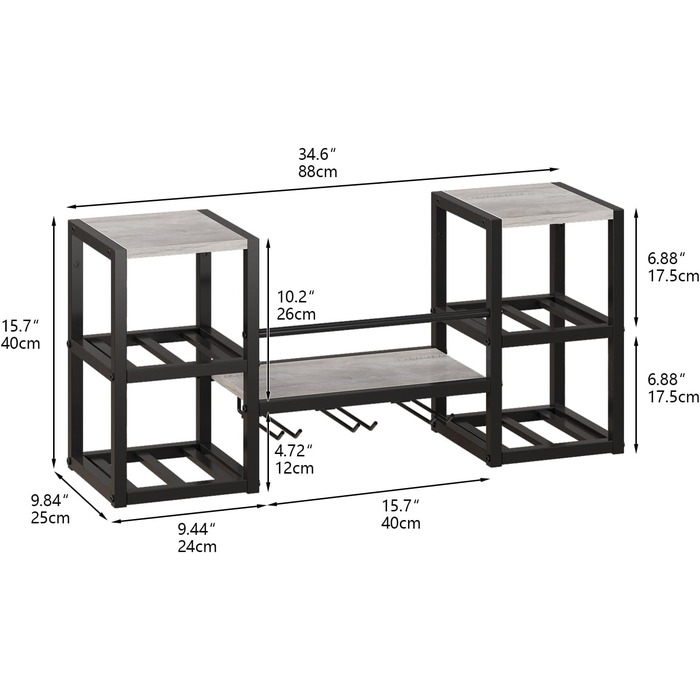 Настінна вітрина для вина VEDECASA на 3 яруси з 6 тримачами для келихів, сіра
