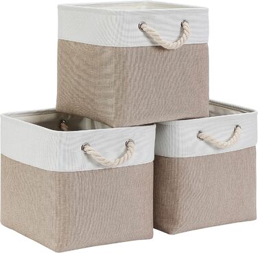 Mangata складна коробка для зберігання 30x30x30 см, тканинний кошик з ручкою, для полиць, шаф і одягу, набір 3 шт, світло-кавовий/білий