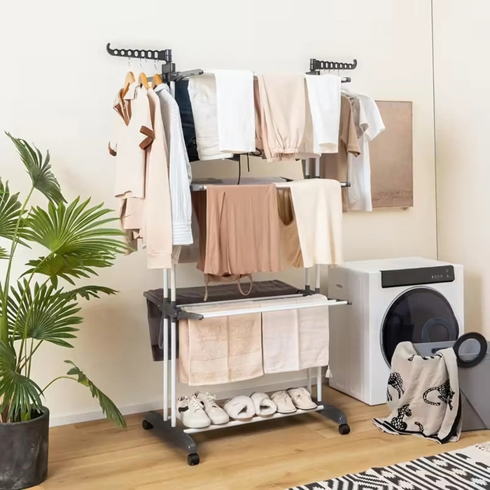 Велика підлогова сушарка для одягу та білизни XXL, складана, чорна