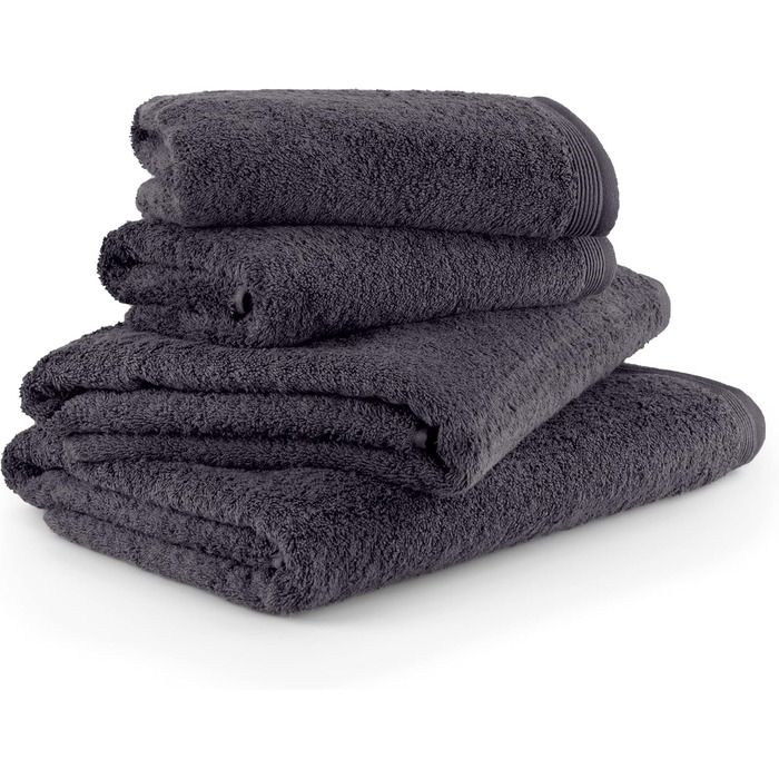 möve Superwuschel Towel Set, 2 Bath Towels 80 x 150 cm & 2 Hand Towels 50 x 100 cm, Made in Germany, 100% Cotton, Dark Grey
