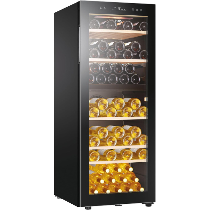 Haier 34 Bottle Wine Refrigerator - 2 Zone Wine Cooler with UV Glass Door, Wi-Fi & Touch Display, Vibration-Free Storage
