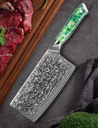 SANMUZUO Nakiri Messer 19 см: професійний ніж шеф-кухаря Дамаск, серія Xuan, VG10 сталь, ручка з гірської смоли (Dream Orange)