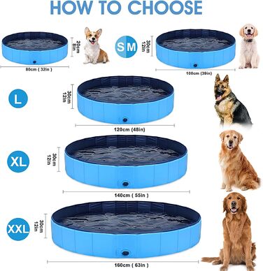 Dog Pool, Inflatable Dog 55'x12' Splash Pool Swimming Pool Kiddie Pool Dog Bathtub Doggy Pool for Large Pet Dog Cat Kids PVC Non-Slip (Bonus Pet Bath Brush) (S:80cmx20cm (L 32