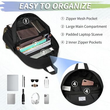 Чорний та камуфляжний рюкзак для ноутбука 15.6 дюймів, водонепроникний, для подорожей, підлітків, хлопців, чоловіків та жінок