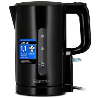 Електричний чайник Clatronic WK 3834 чорний, 1 л, 900 Вт, BPA Free, з індикатором рівня води та захистом від перегріву