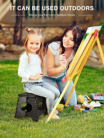 Складний стілець HOUSE DAY 27см чорний: міцний, з антиковзними ніжками та ручкою, для кухні, ванної, дитячої кімнати, кемпінгу, вантажопідйомність 150кг