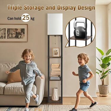 Сучасна торшер BBHome з полицею, регульоване LED освітлення 3 кольорів, 9W, для вітальні, спальні, офісу, дерево, білий/rustikales Braun