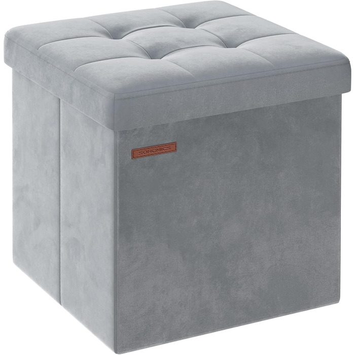 SONGMICS Storage Ottoman, Small Folding Bench, 38 x 38 cm Footstool, Storage Box, Holds up to 300 kg, for Living Room Bedroom Dorm, Dove Grey LSF227G02 38T x 38B x 38H cm Dove Grey