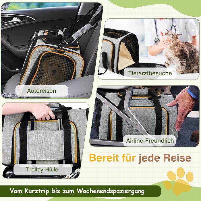 Розширювана переноска для котів та маленьких собак ALLSOPETS, м'яка переноска з 2 розширеннями, знімний флісовий килимок та кишені (сірий & зелений, сірий & помаранчевий)