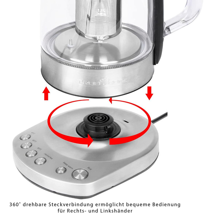 Електричний чайник ProfiCook PC-WK 1020 G: скляний корпус, 1.7 л, з тефлоновим фільтром, функція підігріву, 3000 Вт