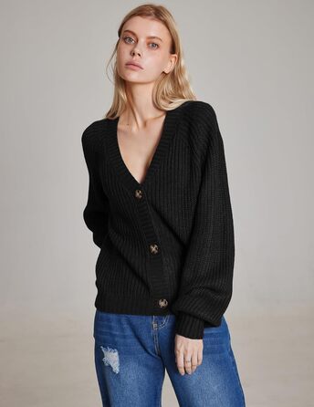 Жакет жіночий короткий в'язаний кардиган Hotouch з V-подібним вирізом та кнопками, відкритий спереду, светр, елегантний, повсякденний (XS, Чорний)