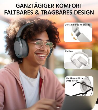Edifier W830NB Бездротові навушники Over-Ear з ANC -45dB, 94год. акумулятор, LDAC Hi-Res звук, Spatial Audio, швидка зарядка, Bluetooth V5.4 (Сірий)