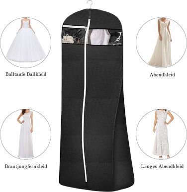 Чохол для сукні MISSLO, 177см, чорний: дихаючий, з кишенями, для вечірньої сукні, костюма, весільної сукні, у подорож