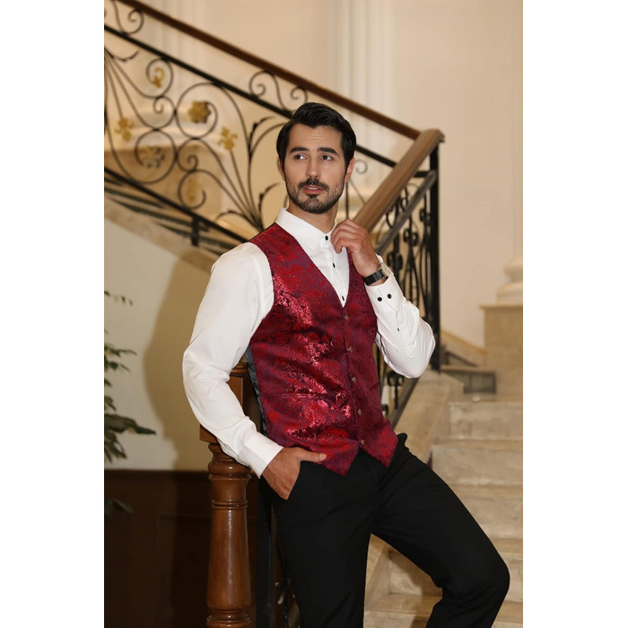 Жаккардова жилетка для чоловіків Allthemen: елегантна ансамблева жилетка для весілля та свят, червона (L)