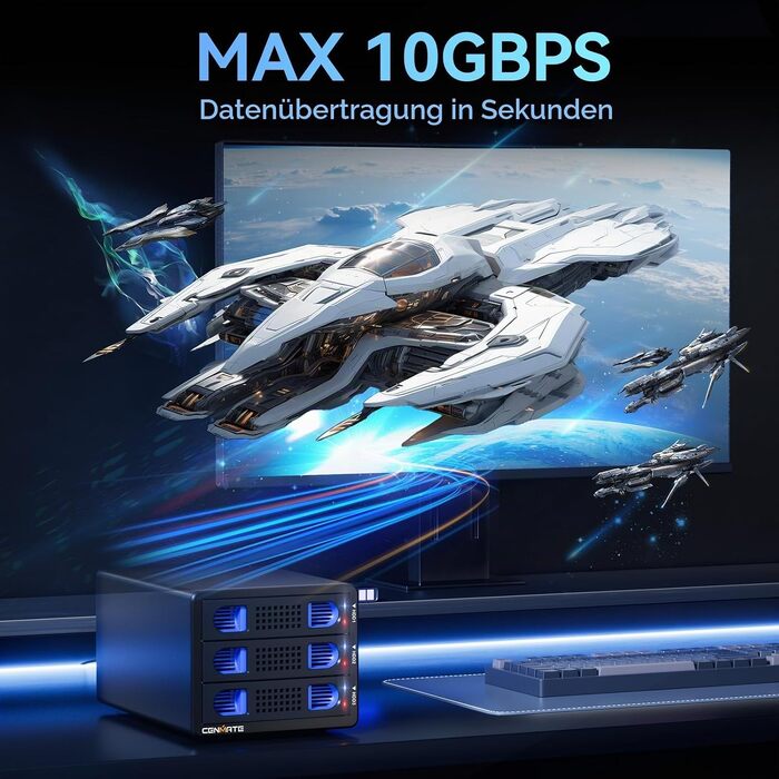 Зовнішній корпус для HDD/SSD CENMATE 803TC Dual Bay, 10Gbps, USB 3.2 (A/C), алюмінієвий з охолодженням для 2.5/3.5 SATA дисків, Hot Swap