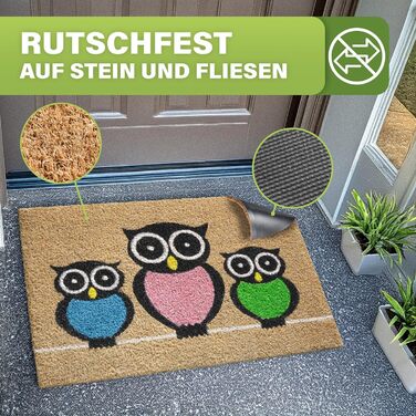 Кокосовий килимок для підлоги [водостійкий] - надміцний - придверний килимок для зовнішнього використання - кокосовий килимок для підлоги [водостійкий]. Килимок для підлоги на вулицю 40x60 см (Owls)