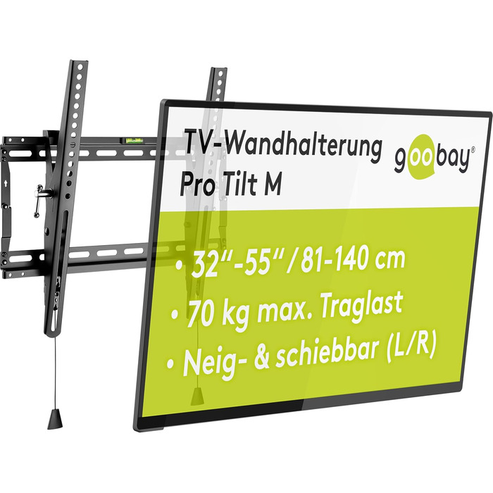 Кріплення для телевізора та монітора Goobay Pro (XL), настінне, регульоване (3-12°), поворотне – для LED, LCD, OLED, плоских та вигнутих телевізорів 43-100 дюймів – максимальне навантаження 70 кг – чорний