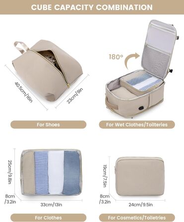 Рюкзак LOVEVOOK для жінок, 40л, ручна поклажа, для ноутбука 18 дюймів, водонепроникний, для подорожей, бізнесу, сумка-дуфіль, набір ручної поклажі, бежевий, хакі