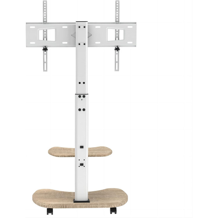 Підставка для телевізора Stellar на коліщатках з полицею, біла. Регульована висота, поворотна. Для телевізорів 32-70 дюймів, до 45 кг, VESA до 600x400