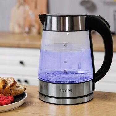 Електричний чайник-термос з подвійними стінками 1.7л, 2200W, швидке кип'ятіння, тихий та безпечний, бездротовий з 360° підставкою, знімною кришкою, точним носиком (скло, 1.7 літра)