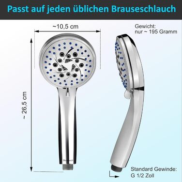 Насадка для душу Energy Rain з 9 режимами, високий тиск, економна вода, ручна лійка для душу, хром