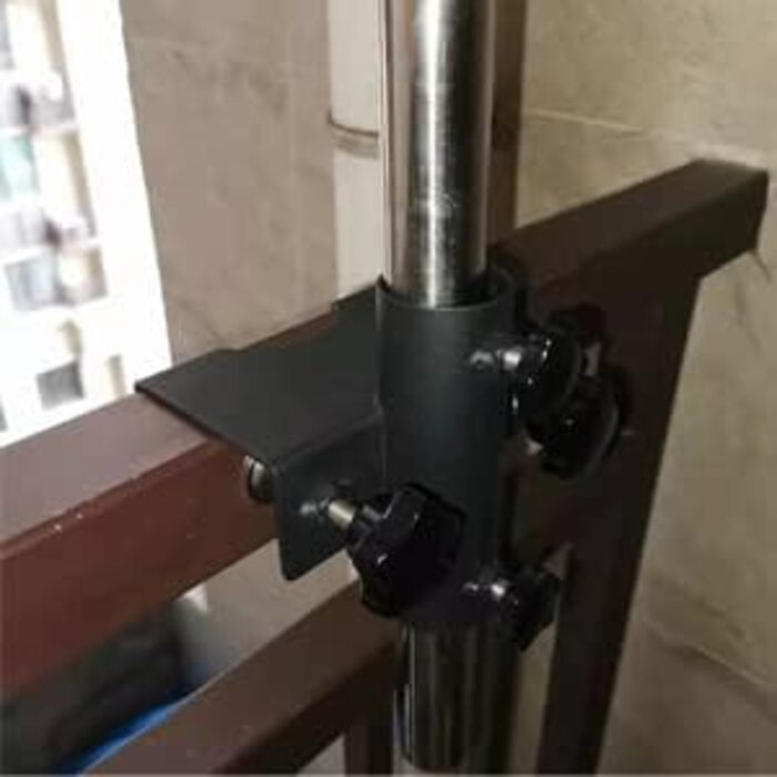 VANROUG Robust Balcony Umbrella Holder, Clamp, Garden Fence, Parasol, Terrace Decking, Clamping Range (20 mm - 63 mm), Umbrella Diameter (23 mm - 38 mm) (black)